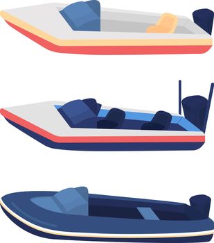 Fishing vessel semi flat color vector objects set