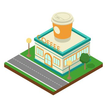 Modern isometric building. Coffee shop. Isometric icon or inforgraphic element. Flat vector illustration