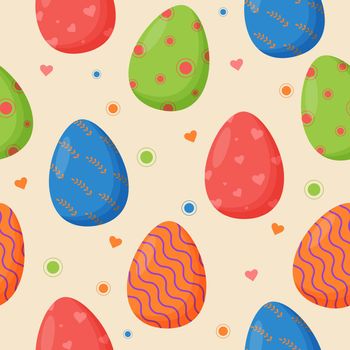 Colorful decorated Easter eggs seamless pattern. Spring holiday. Happy easter eggs. Seasonal celebration.