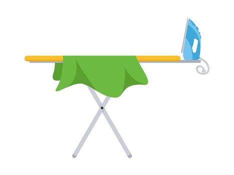 Electric iron and ironing board isolated on background. Flat vector illustration.