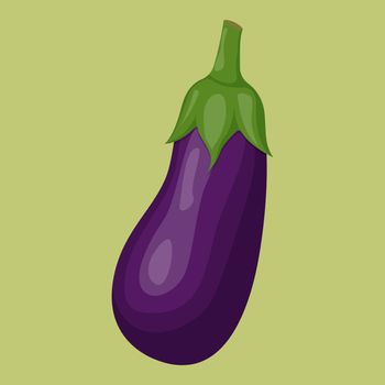 Whole eggplant isolated on background. Flat vector illustration