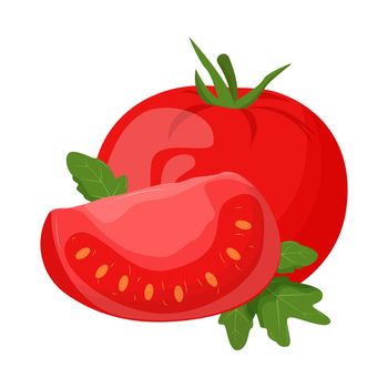 Whole tomato isolated on white background. Flat vector illustration