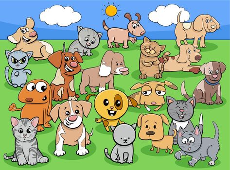 cartoon kittens and puppies animal characters group