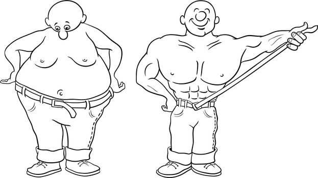 happy cartoon man loosing weight coloring page