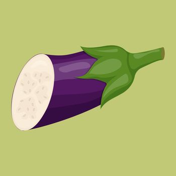 Half of eggplant isolated on background. Flat vector illustration