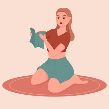 Woman reading book. Distance studying. Read more book concept. Flat vector illistration