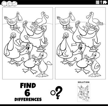 differences game with cartoon ducks coloring page