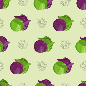 Cute cabbage seamless pattern. Flat vector illustration