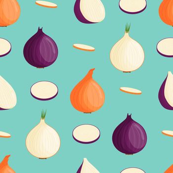 Cute onion seamless pattern. Flat vector illustration