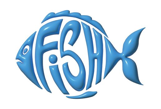 Text stylized as a fish. Stylish design for a brand, label or advertisement