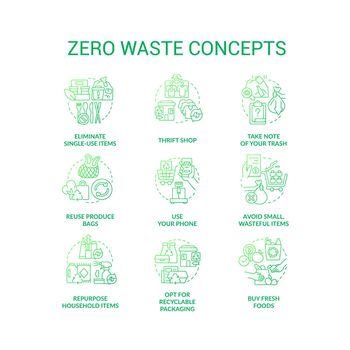Zero waste green gradient concept icons set