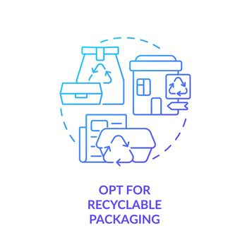 Opt for recyclable packaging blue gradient concept icon