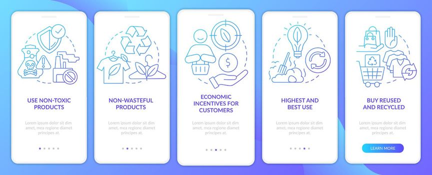 Zero waste approaches for business blue gradient onboarding mobile app screen