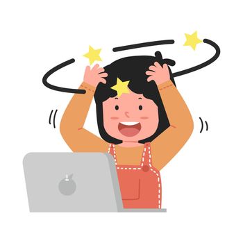 woman headache with computer work 