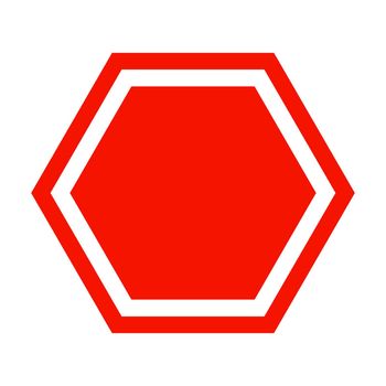 Hexagonal red sign. A warning or danger road sign. Vector.