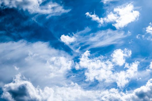 Blue sky background, white clouds and bright sunlight