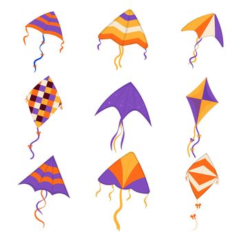 Set of flying wind kites. Makar Sankranti festival. Wind kite game