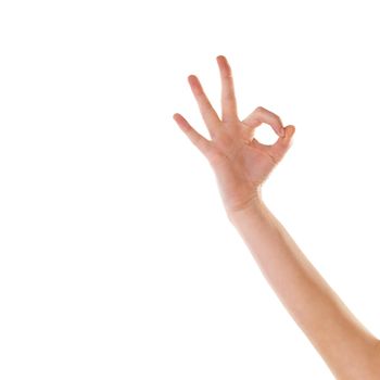 Thats perfect. a hand showing a gesture isolated on white.