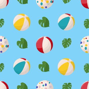 Colorful beach balls seamless pattern. Beach balls in multiple colors. Flat vector illustration