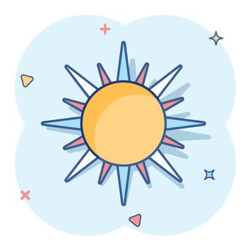 Vector cartoon sun icon in comic style. Summer sunshine concept illustration pictogram. Sun business splash effect concept.