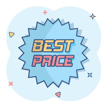 Vector cartoon discount sticker icon in comic style. Sale tag illustration pictogram. Promotion best price discount splash effect concept.