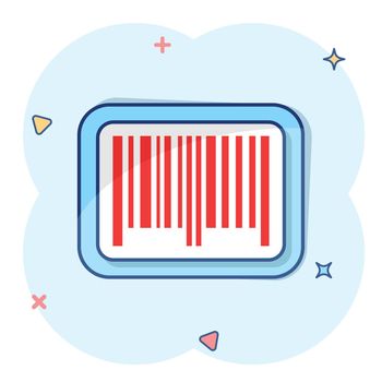 Vector cartoon barcode product distribution icon in comic style. Barcode sign illustration pictogram. Scan label business splash effect concept.
