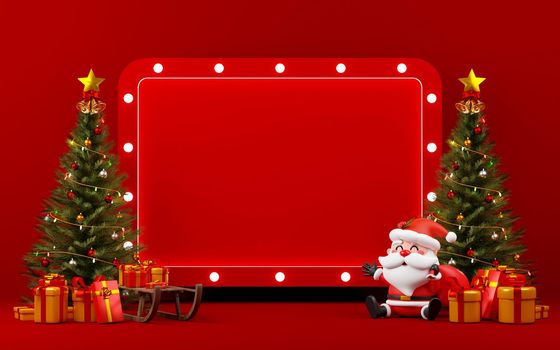3d illustration of red billboard for advertisement with Christmas theme