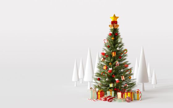 3d illustration of Christmas tree with gift box on white background
