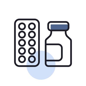 Medicine jar and pills strip vector icon