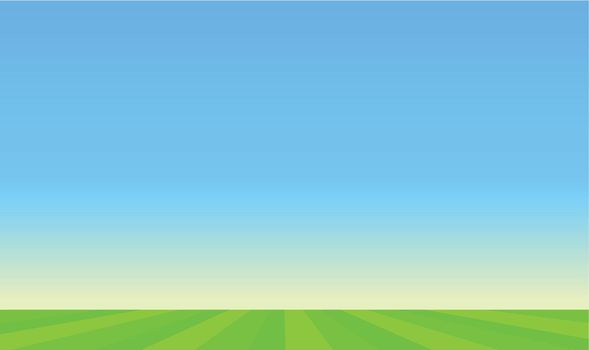 Green Pasture and Blue Sunny Sky - Vector Landscape Illustration with Green Pasture and Blue Sunny Sky.