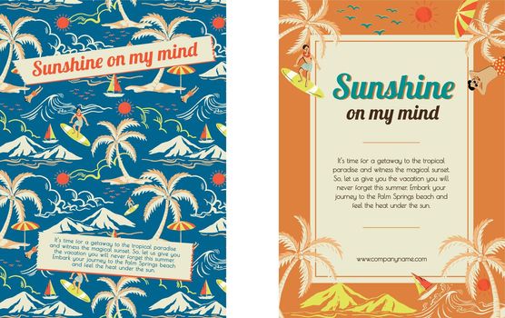 Tropical sunshine travel template vector for marketing agencies ad posters