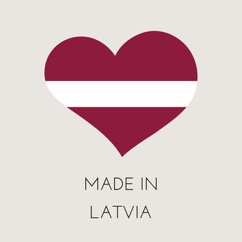 Heart shaped label with Latvian flag. Made in Latvia Sticker. Factory, manufacturing and production country concept. Vector stock illustration