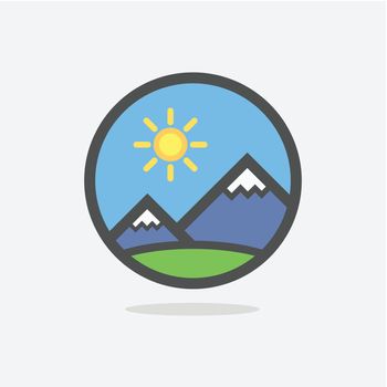 Mountains of Swiss Alps on Colorful Round Emblem