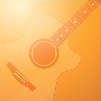 Light glowing orange background with Guitar - Square Backdrop with neutral color and copy space.