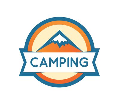 Vector badge round shape of Mountains Camping or Expedition