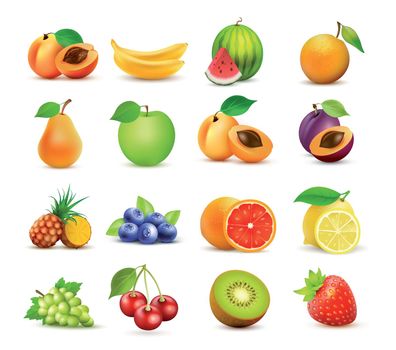 Vector icon set of Fruits isolated on white background