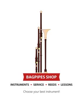Bagpipes logo emblem with menu for Music shop