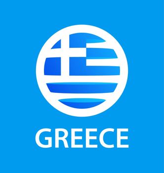 Round vector icon with flag of Greece. Greek national round shape symbol in blue with the caption