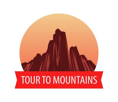 Logotype template with Mountains at sunset, Vector landscape illustration.