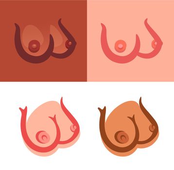 Sexy female Boobs icons on white and color backgrounds - Creative vector illustrations for Sex Shop or Bra Store.