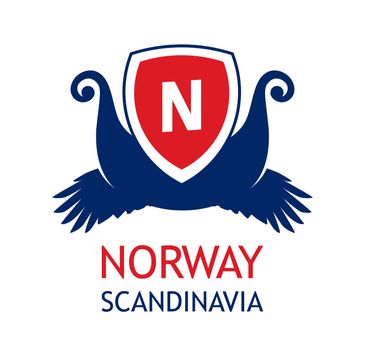 Logo for travel company organizing sea cruises in Scandinavia and Norway - Emblem in color of Norvegian national flag.
