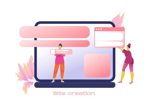Cartoon icon with site creation business flat for concept design with characters