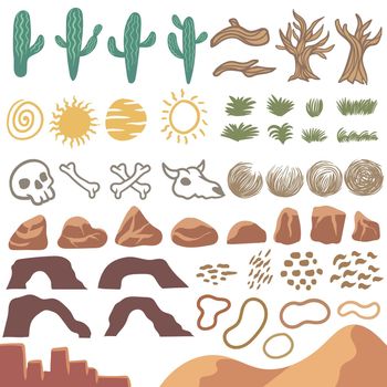 Desert element set collection vector illustration