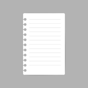 Sheet of notebook paper with shadow on gray background
