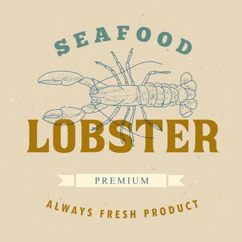 Lobster label in the style of an old worn engraving