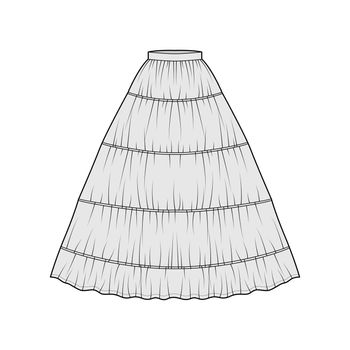 Skirt petticoat for gown technical fashion illustration with maxi floor length silhouette circular fullness undergarment