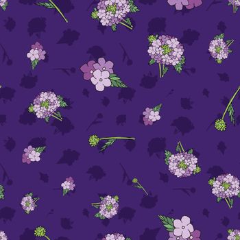 Verbena plant repeat pattern design on purple background