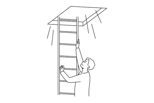 Man climbing up ladder to light