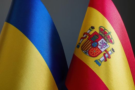 Flags of Ukraine and Spain as a concept of diplomacy.