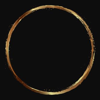 Round gold frame with gold splashes on a black